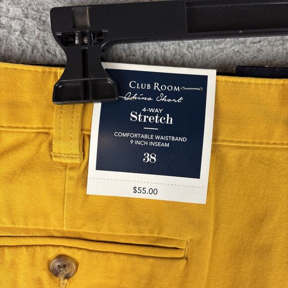 Club Room Mens Chino Shorts 38X9 Gold Khakis Flat Front 4 Way Stretch - Picture 7 of 11